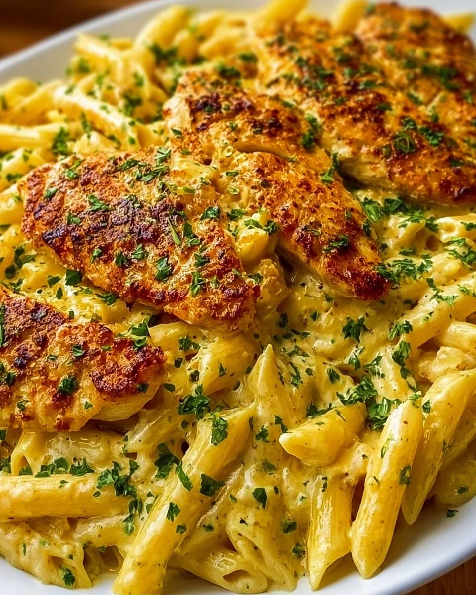 Poulet Ail Beurre Au Parmesan Avec Pâtes Pennes Crémeuses