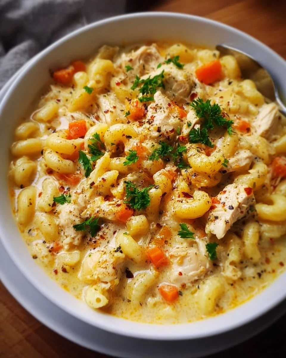 Soupe crémeuse au poulet et macaroni