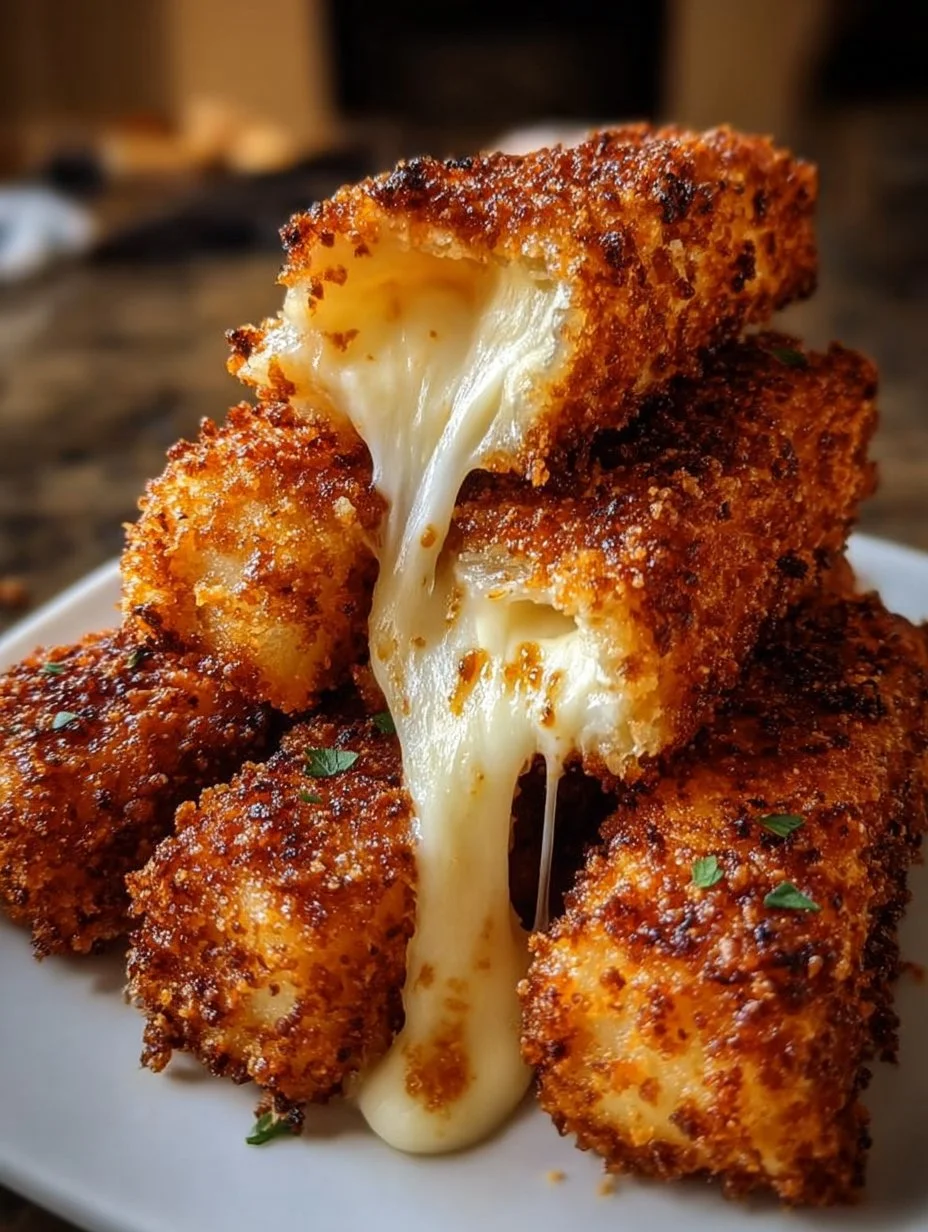 Bâtonnets de fromage croustillants et fondants présentés sur une assiette