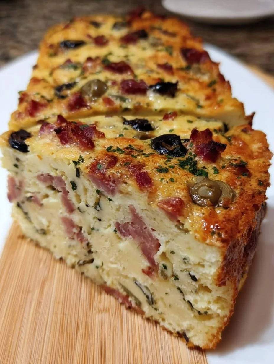 Cake salé aux olives, bacon et fromage
