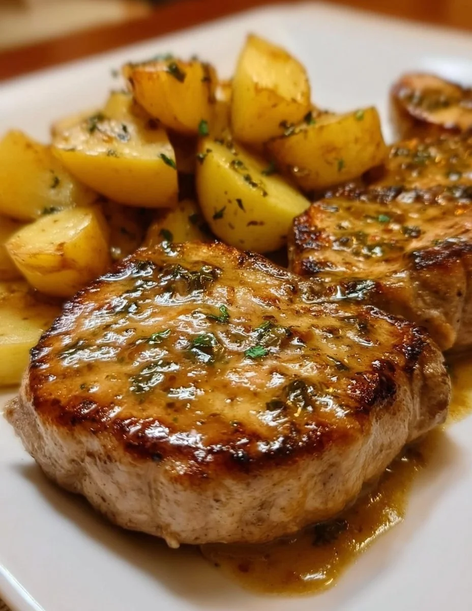 Côtelettes de porc nappées de sauce aux pommes