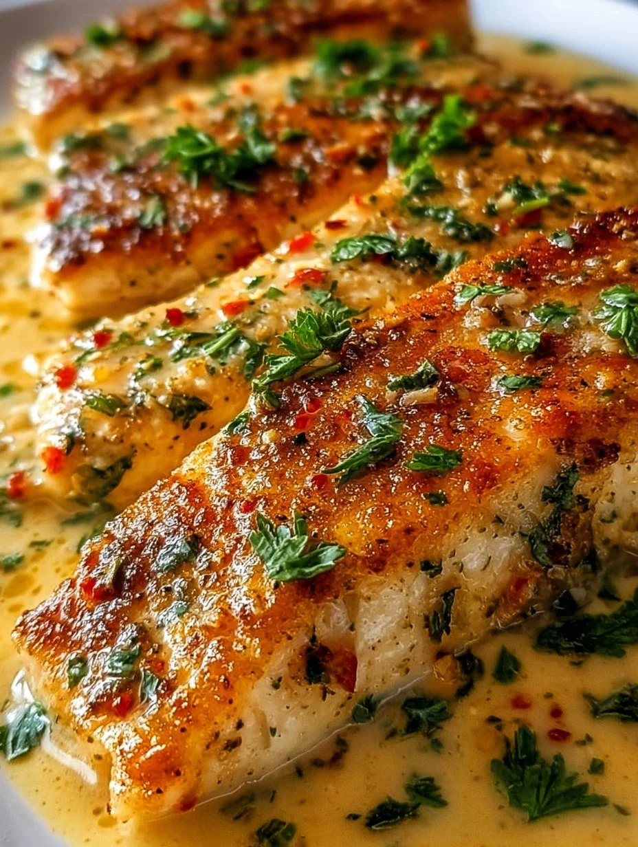 Filets de poisson sauce crémeuse citron et ail