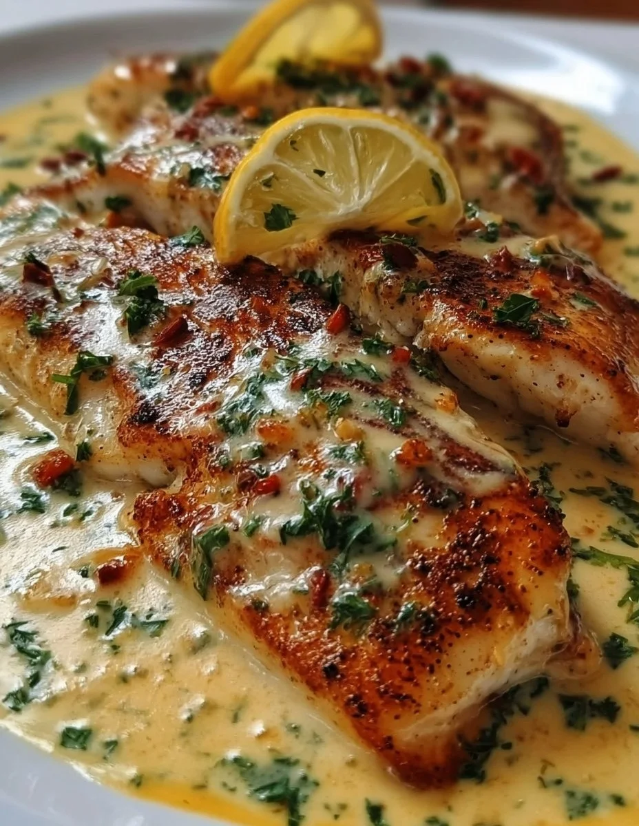 Filets de poisson sauce crémeuse citron et ail