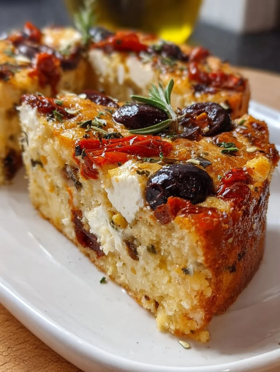 Gâteau salé aux tomates séchées, feta et olives