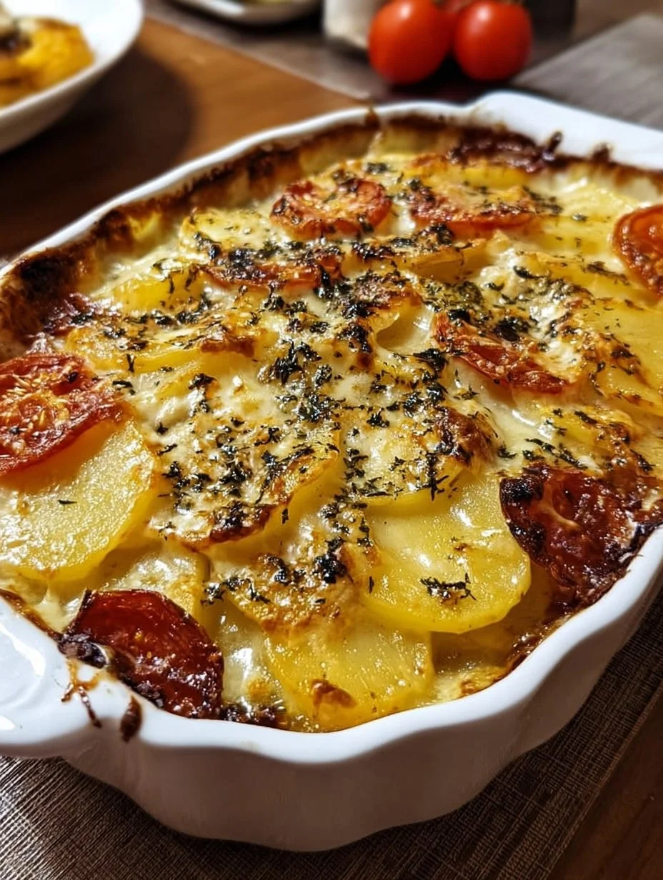 Gratin de pommes de terre, chorizo, tomate et béchamel