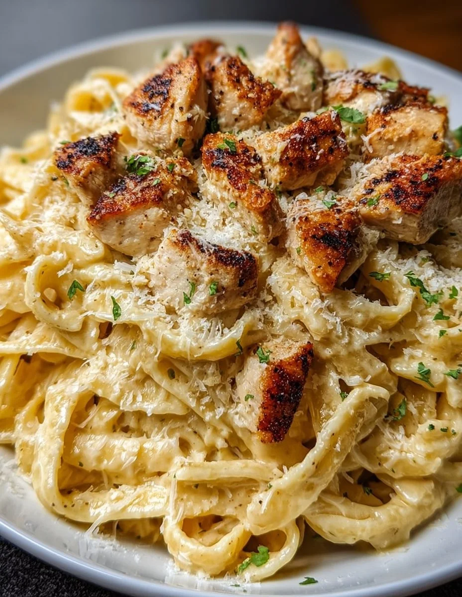 Pâtes au poulet et à la crème à l’ail