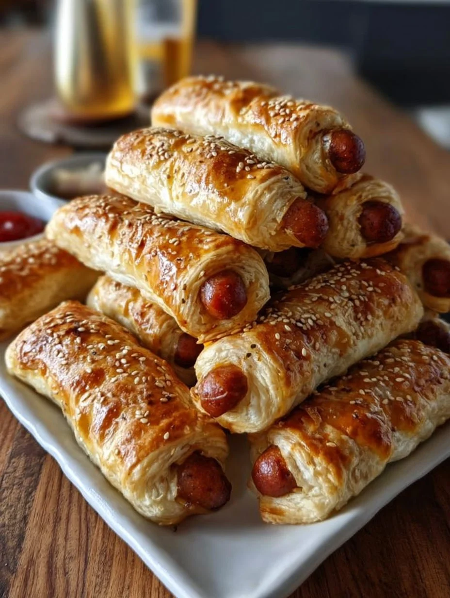 Pâtisseries croustillantes accompagnées de mini-saucisses en apéritif.