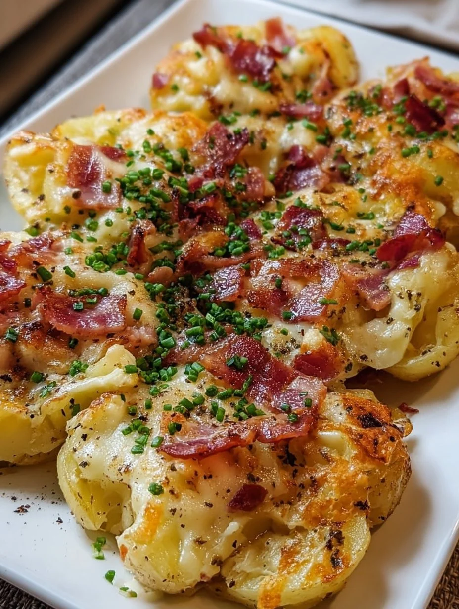 Pommes de terre écrasées raclette-lardons