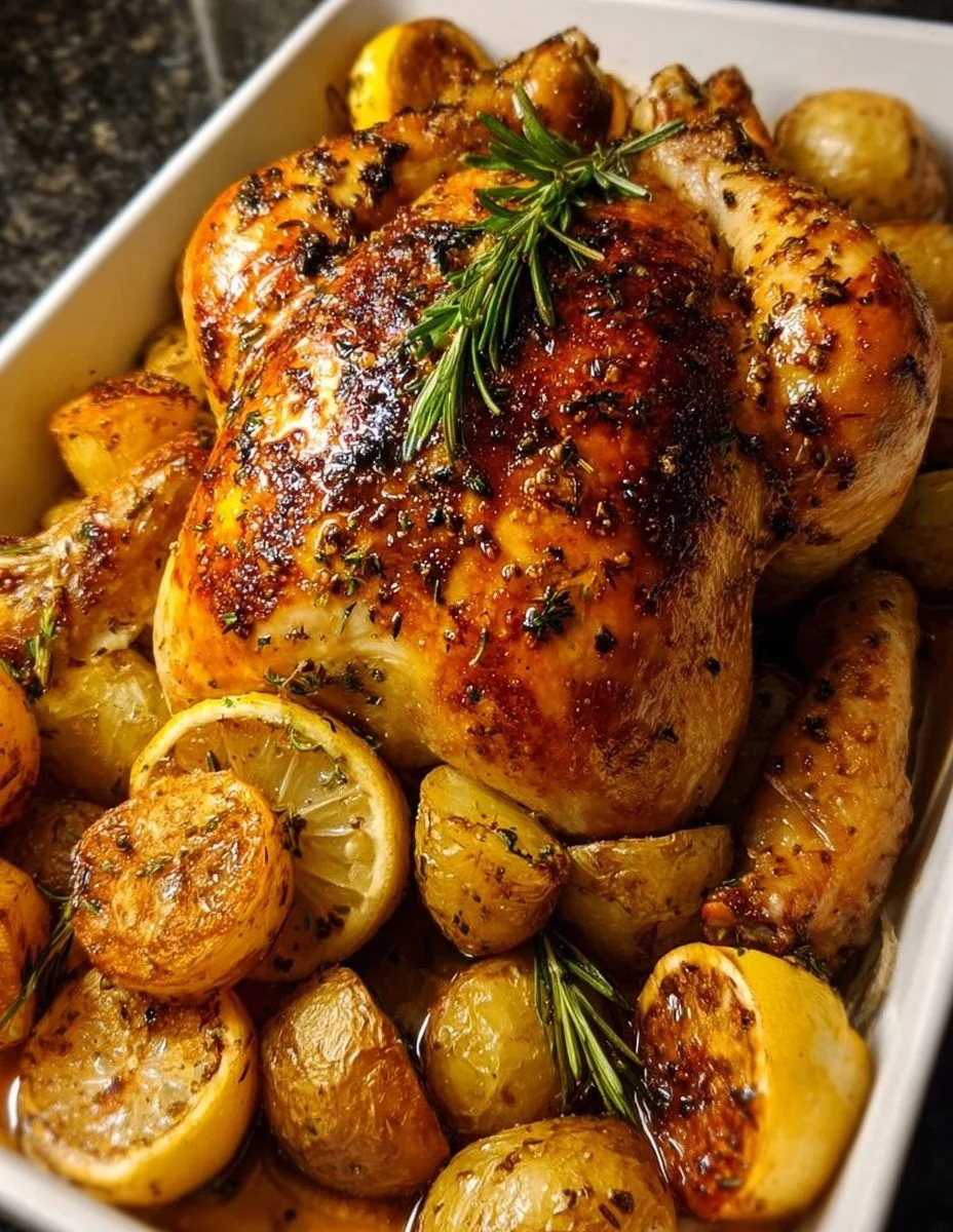 Poulet rôti citron pommes de terre et herbes