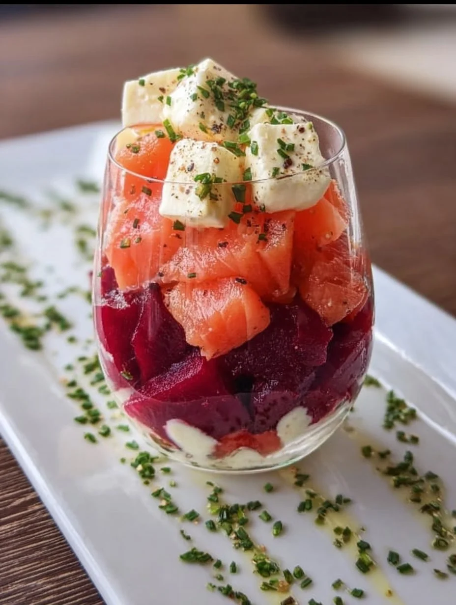 Verrines betterave fromage saumon chic et frais
