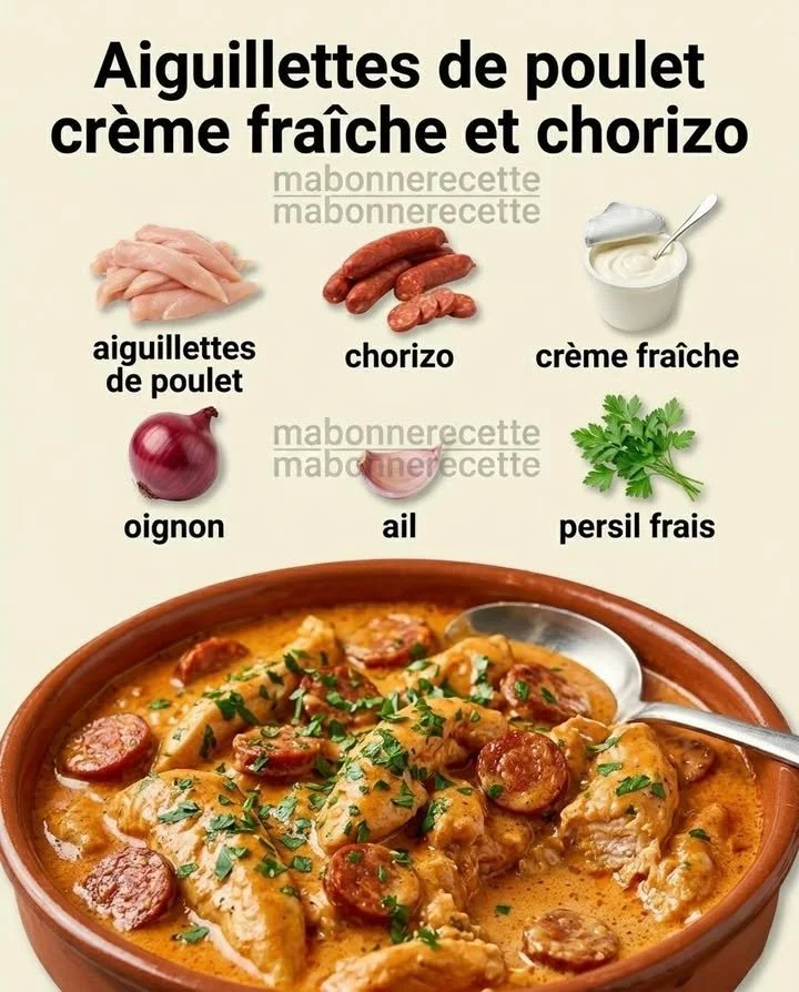 Aiguillettes de poulet crème fraîche et chorizo