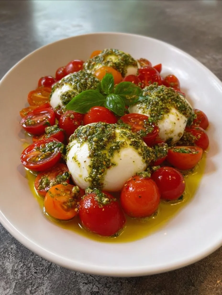 Salade burrata tomates cerises et pesto