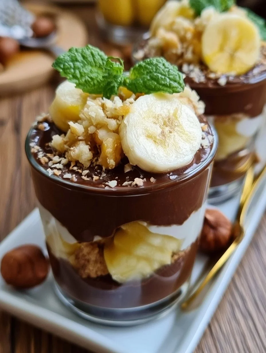 Verrine chocolat banane noisettes