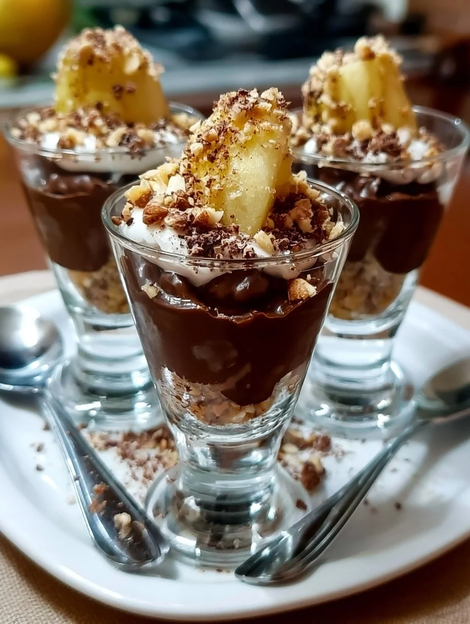 Verrine Poire Chocolat Noisettes