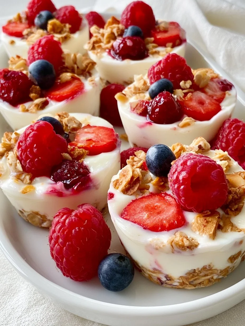 Bouchées glacées au yaourt, granola et fruits rouges