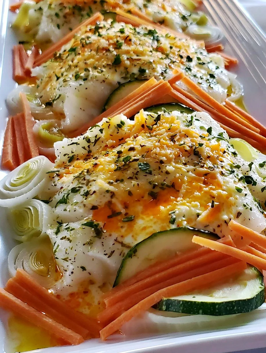 Filets de cabillaud au four, crème de légumes rapide et léger