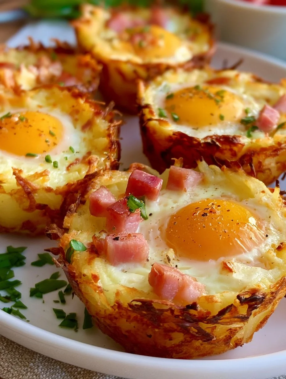 Nids de Pommes de Terre, Œufs, Jambon et Fromage