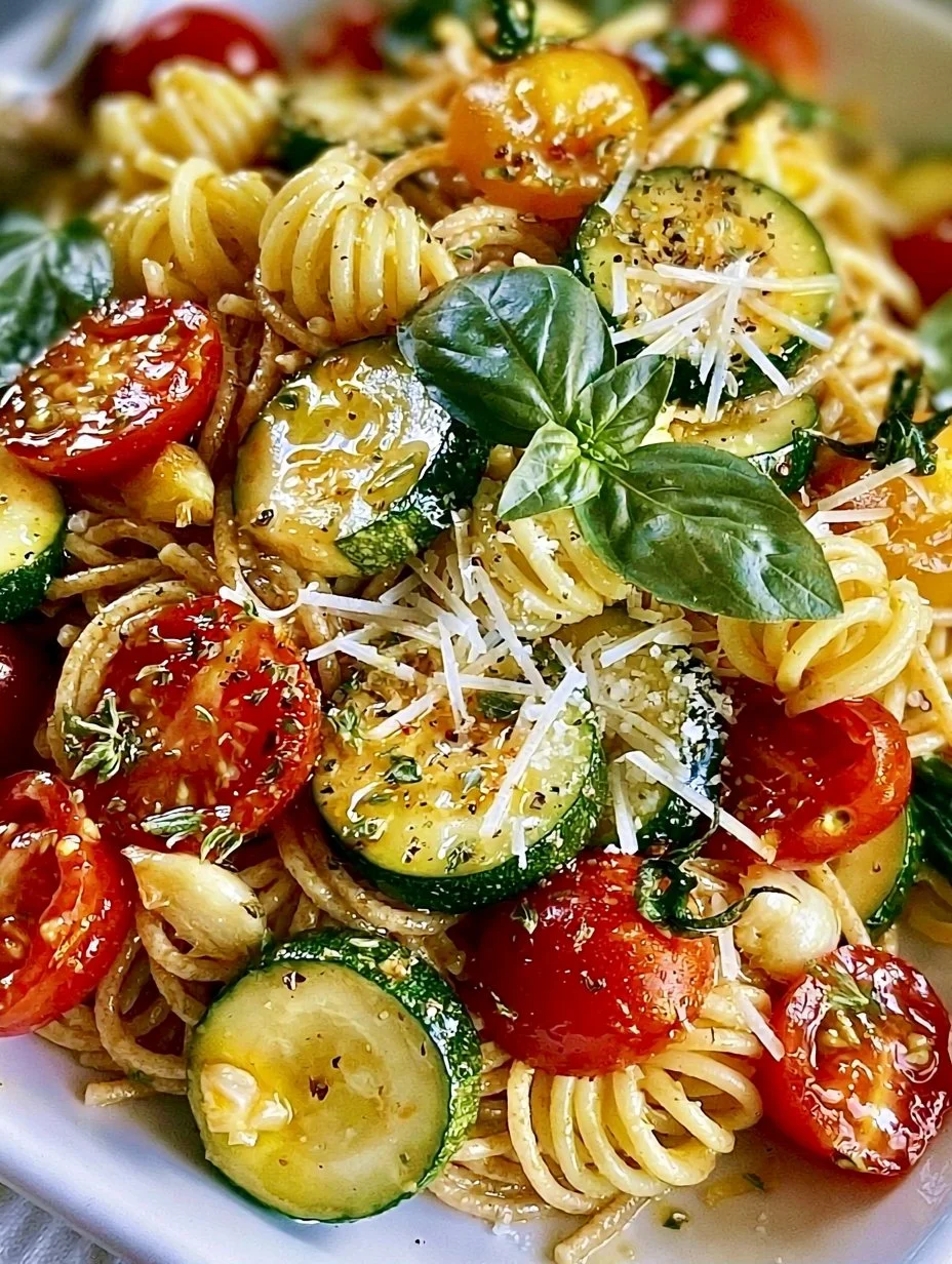 Pasta zucchini cherry tomatoes quick and tasty