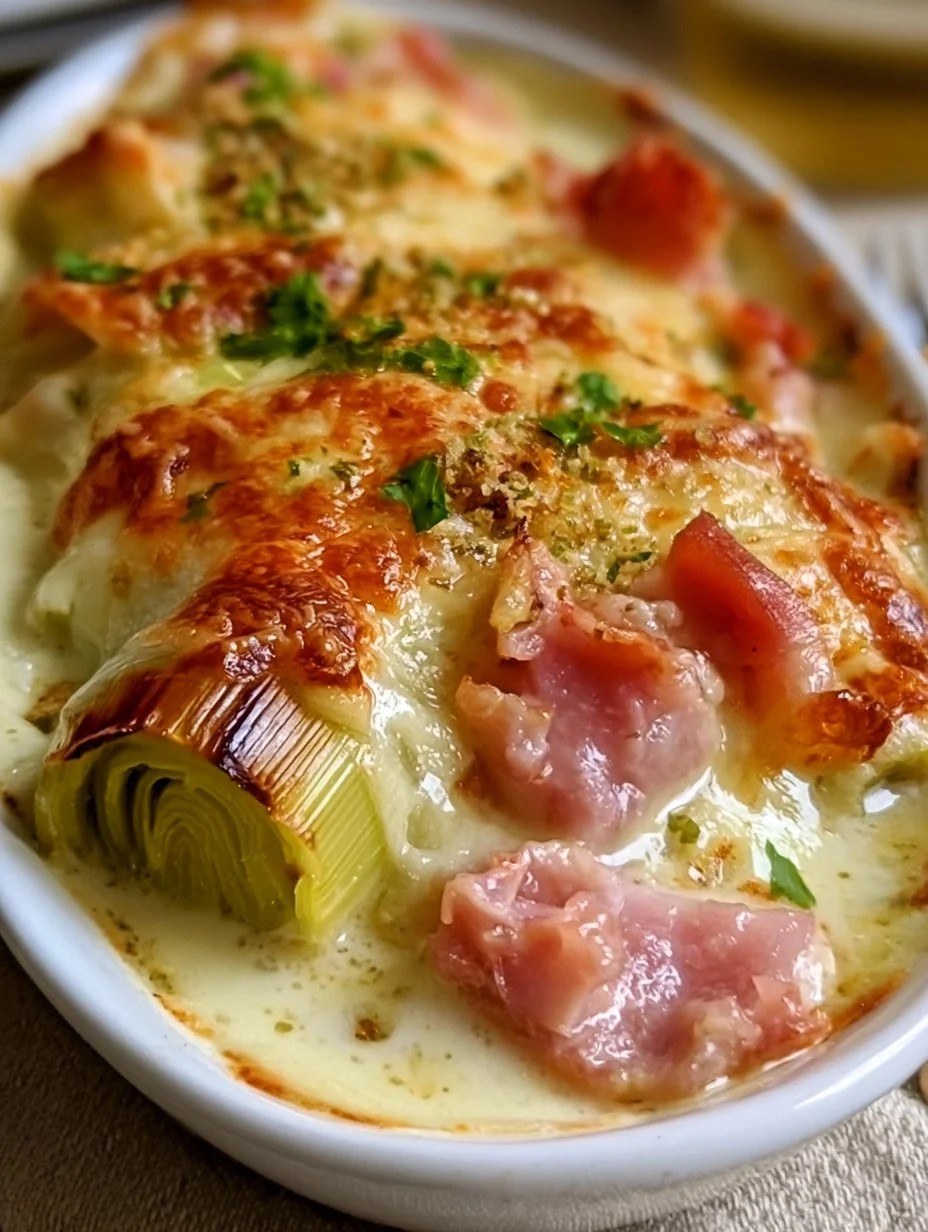 Poireaux gratinés au jambon et comté