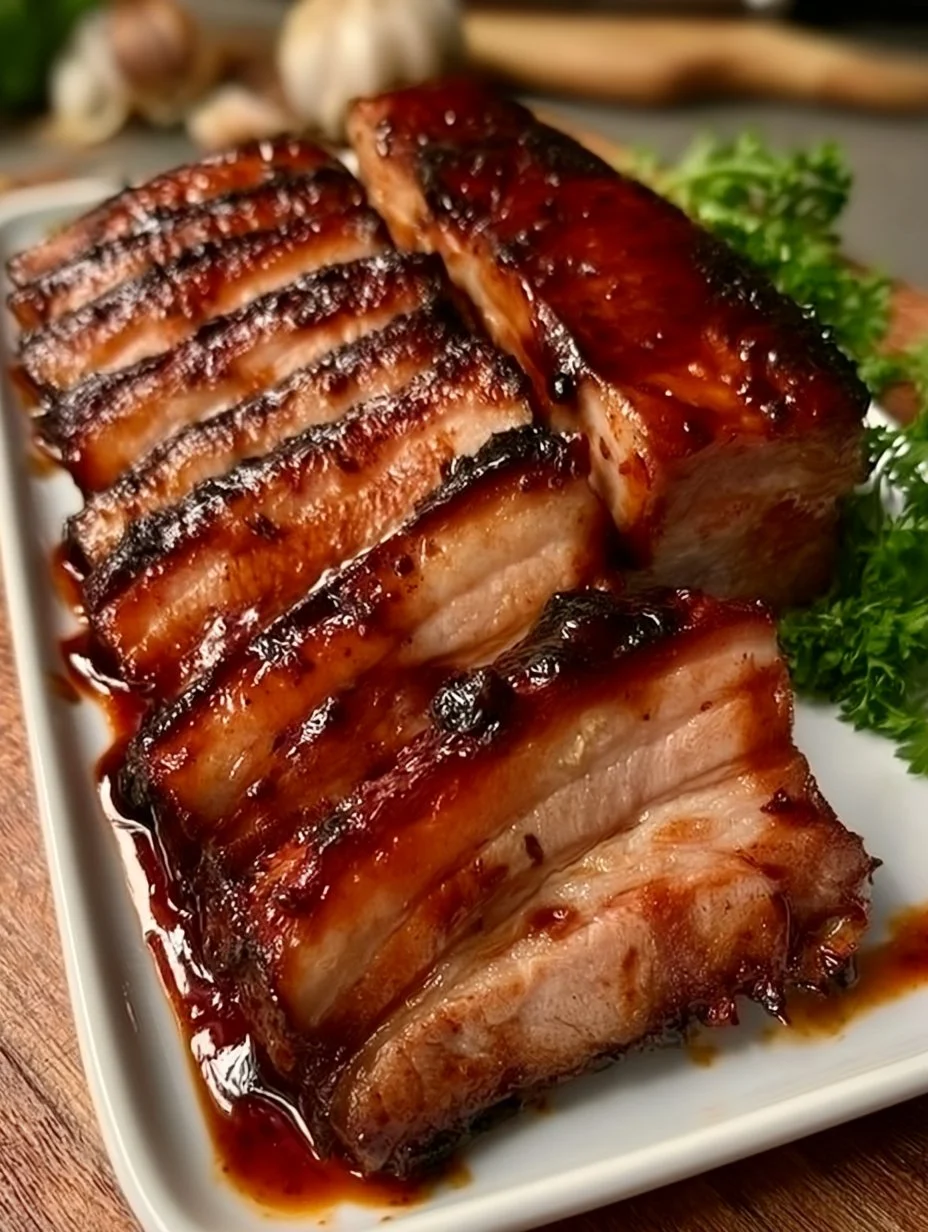 Poitrine de porc barbecue laquée au four