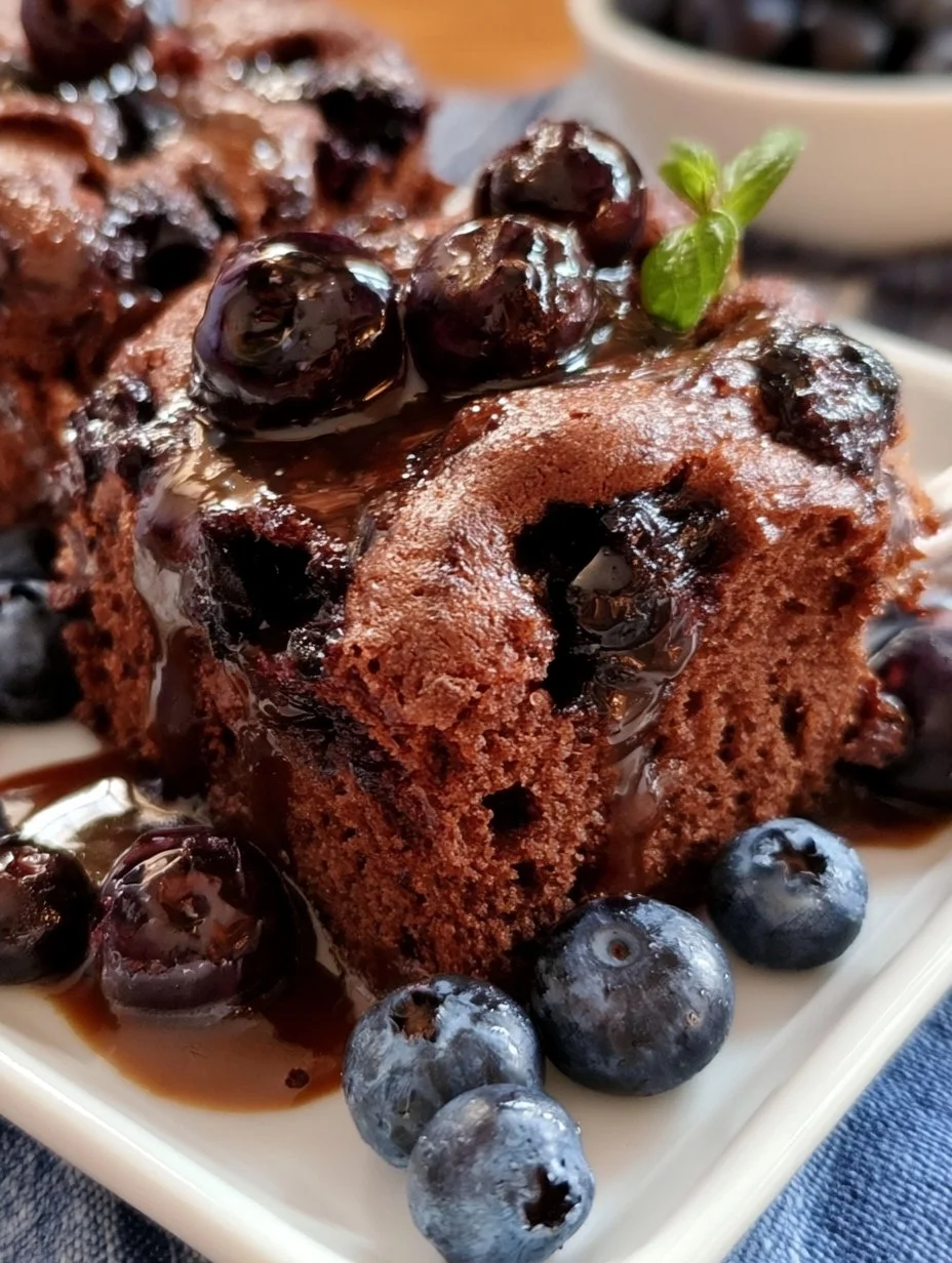Pouding chômeur chocolat et bleuets