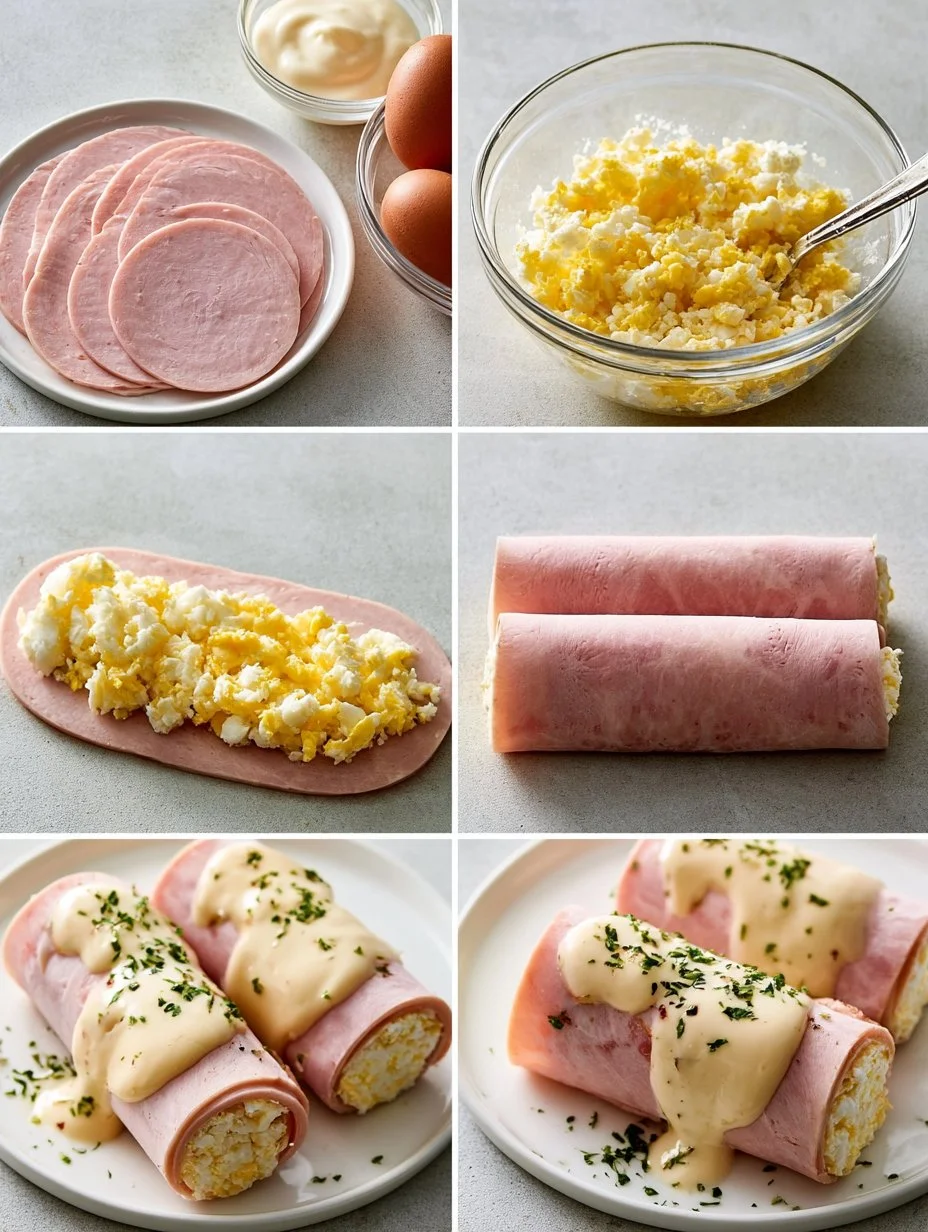 Rouleaux de jambon aux œufs mimosa