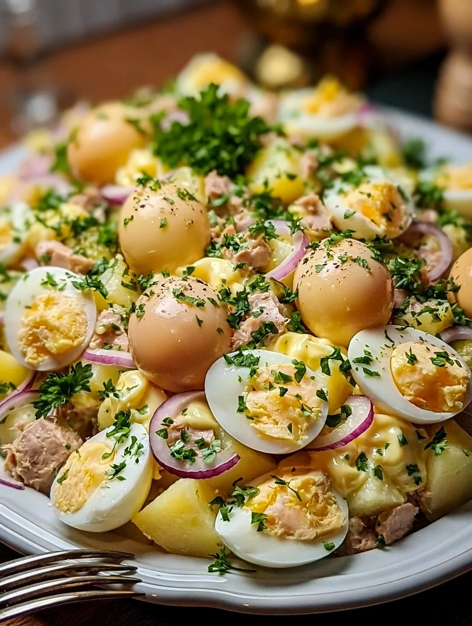 Salad of potatoes, tuna, eggs Quick and Light