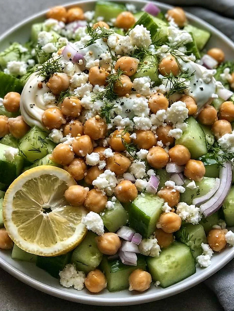 Salade pois chiche concombre vinaigrette rapide et fraîche
