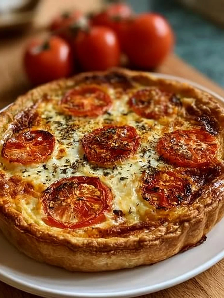 Tarte aux Oignons Caramélisés, Tomates et Fromage