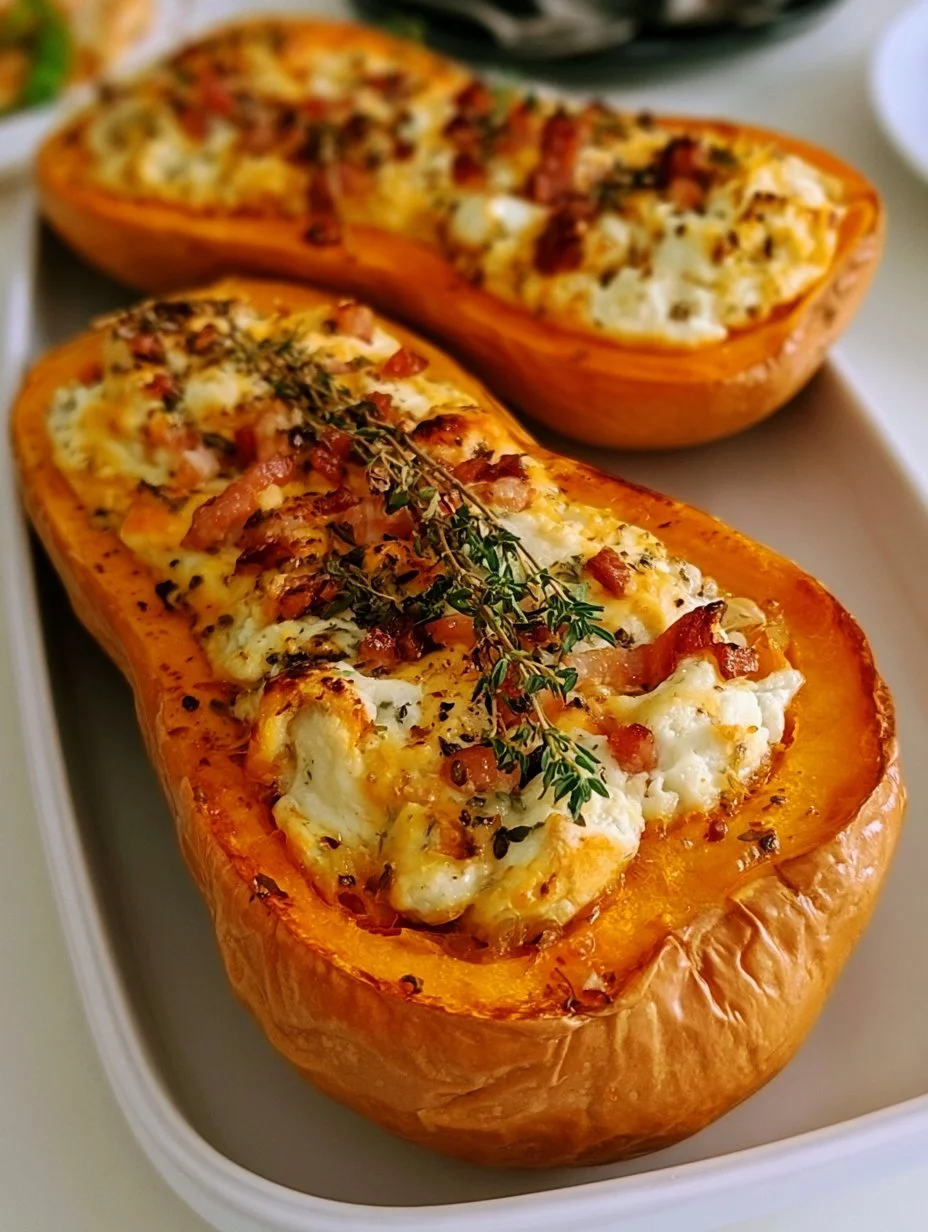 Courge butternut farcie au bacon et au fromage de chèvre