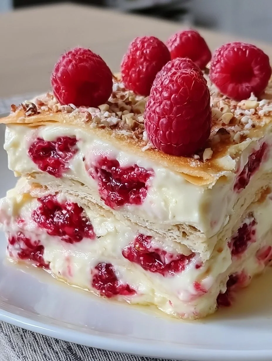 Lasagne au chocolat blanc, framboise et mascarpone