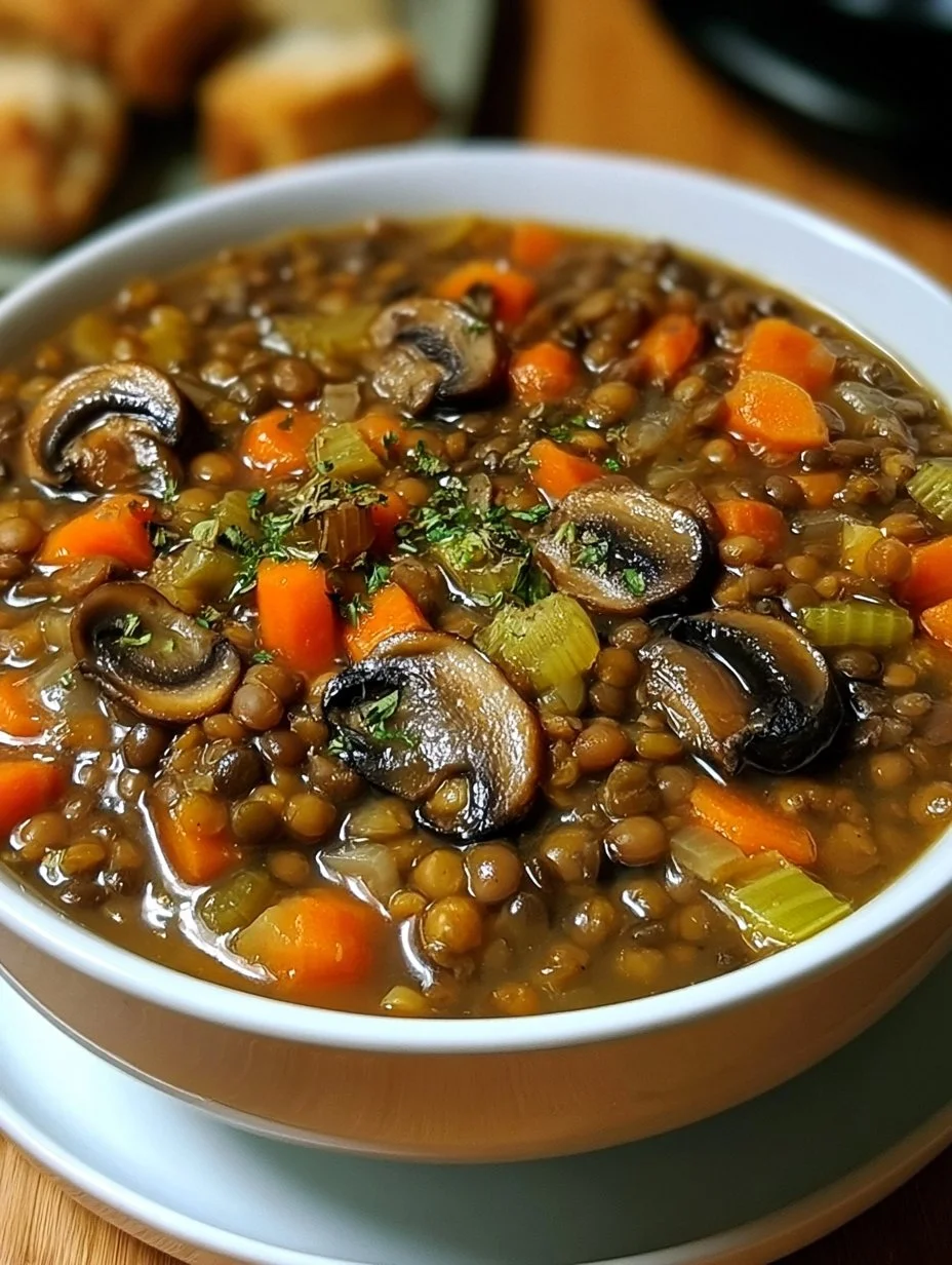 Ragoût végétalien aux lentilles et aux champignons
