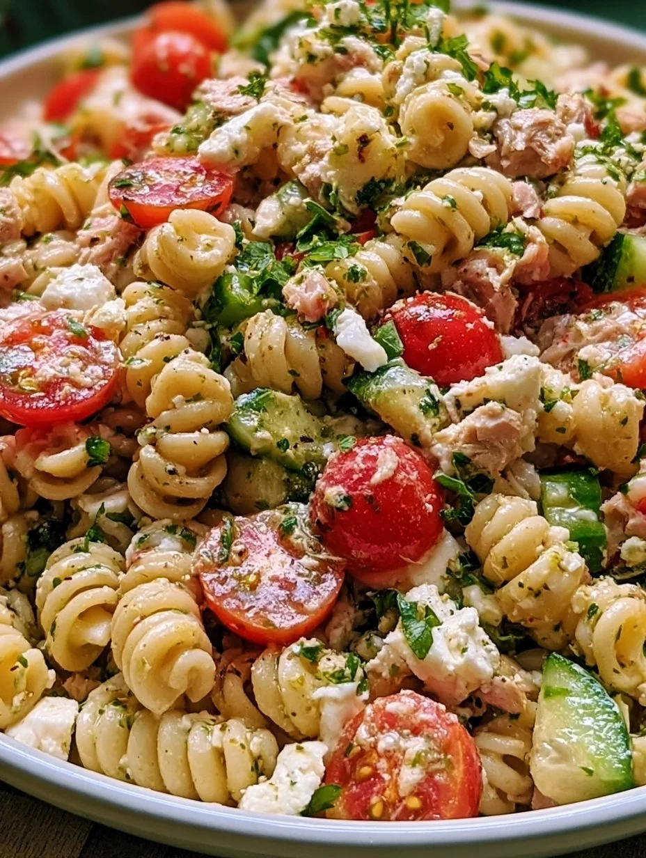 Salade de pâtes au thon, aux légumes frais et à la feta